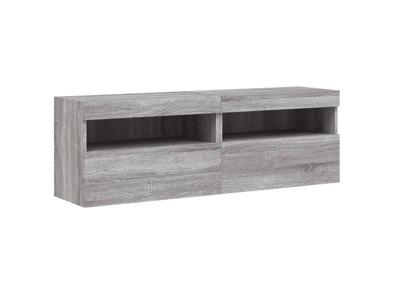 Lot de 2 meuble tv mural avec lumières led sonoma gris 60x30x40 cm - Conforama C