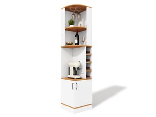 Meuble d'angle avec porte-verres, 4 casiers à bouteilles, étagères et placard, pour cuisine, mdf blanc, 40 × 40 × 182 cm