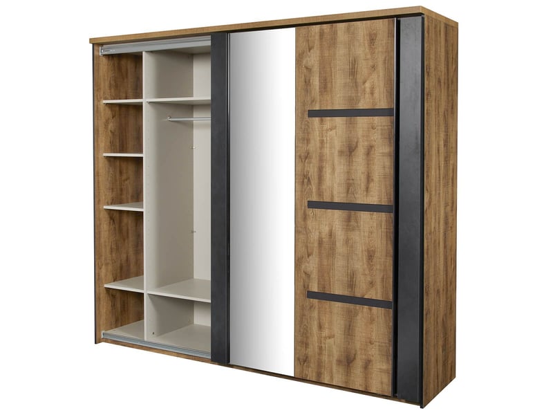  Armoire portes coulissantes 245cm aspect chêne artisan et graphite - andes ANDES - Conforama E