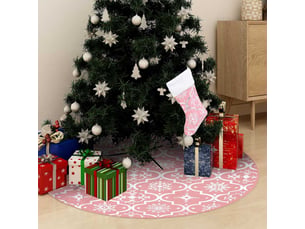 Jupe de sapin de noël de luxe avec chaussette rose 90 cm tissu
