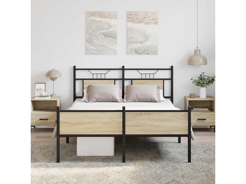 Lit double- lit adulte - cadre de lit sans matelas chêne sonoma 150x200 cm - Conforama C