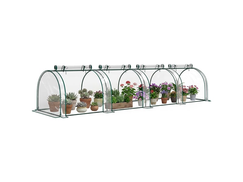  Serre tunnel, 4 fenêtres à fermeture éclair, structure en acier, bâche robuste et transparente, 395 x 100 x 80 cm  - Conforama A
