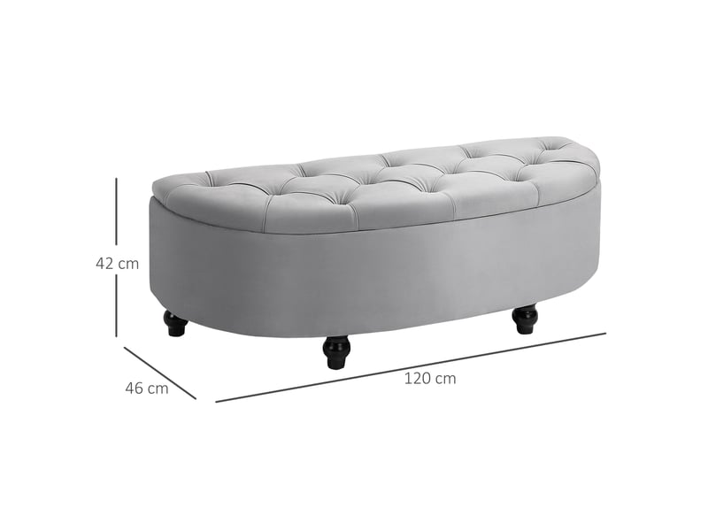  Banc coffre 120x46x42 cm, rangement intégré, assise moelleuse, pieds en bois, meuble chambre et salon, polyester, gris  - Conforama C