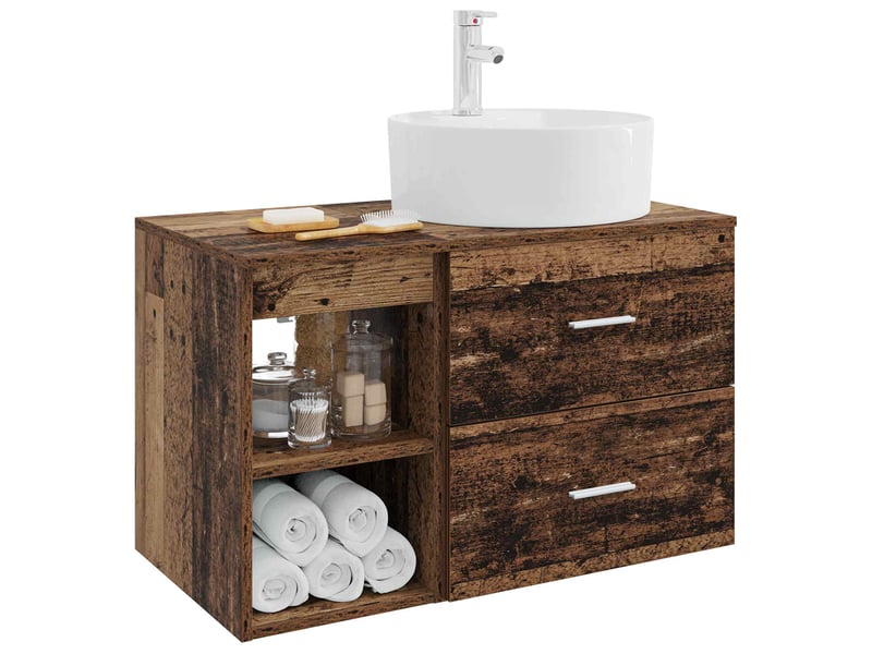 Ensemble de mobilier de salle de bain 2 pcs bois ancien shl7176 - Conforama C