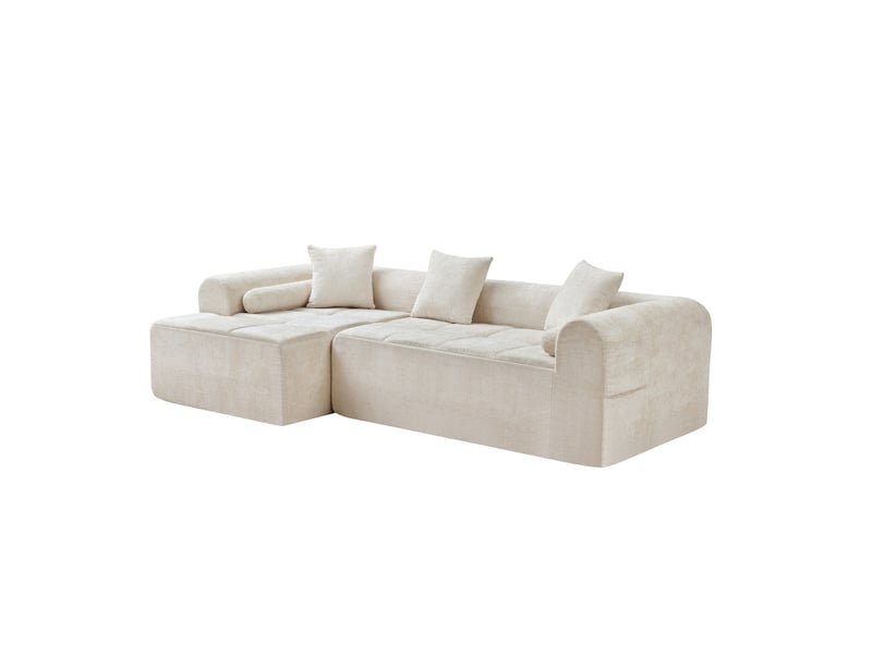  Canapé d’angle,263x132,5x68 cm,4 places avec poche latérale,chenille,beige  - Conforama A