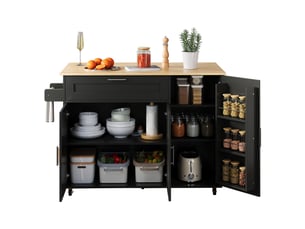 Îlot de cuisine sur roulettes avec plateau rabattable extensible, meuble de rangement design noir et naturel, l132.5xp70xh90cm
