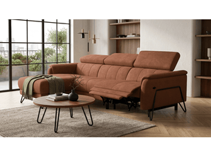 Canapé d'angle 4 places roden avec relax, tissu velours marron