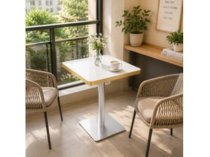 Table de salle à manger carrée pour 2 à 4 personnes avec piètement métal, effet marbre blanc, 60 × 60 × 74 cm