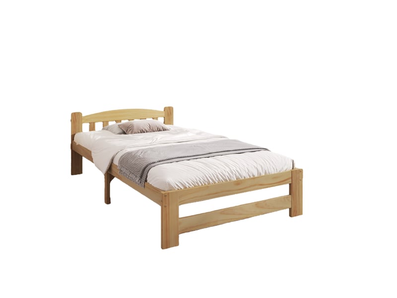 Lit simple pour enfant 90x200 cm - lit simple avec tête de lit et sommier à lattes - pin - sans matelas - naturel - Conforama A