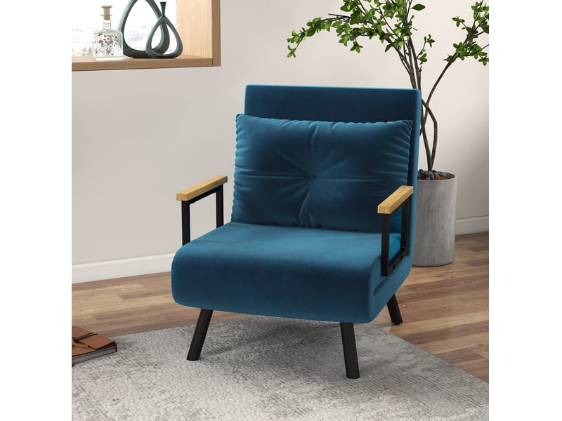  Fauteuil-lit convertible bleu en velours avec dossier réglable 5 positions  - Conforama B