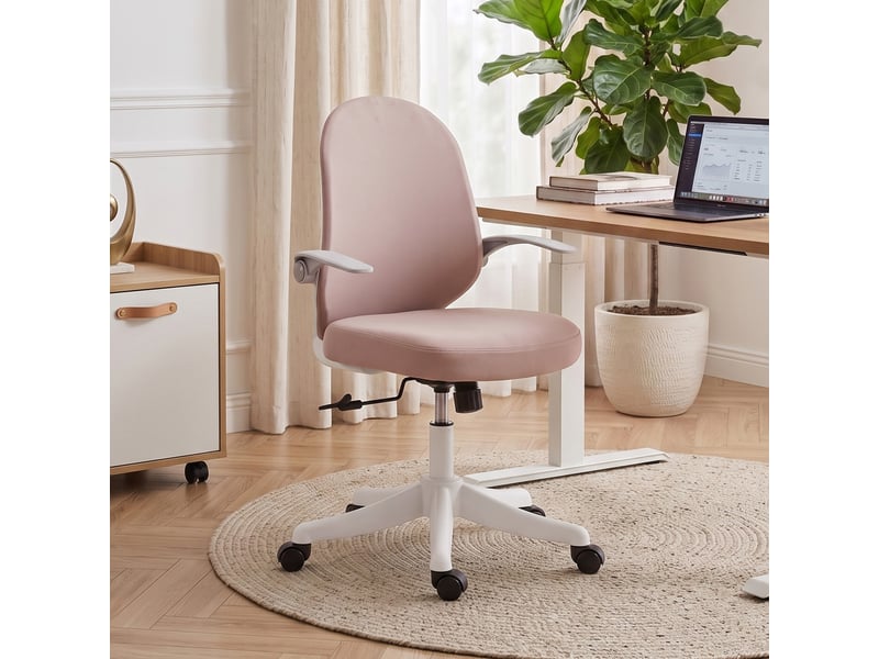 Chaise de bureau ergonomique pivotante avec accoudoirs rabattables, rose  - Conforama D