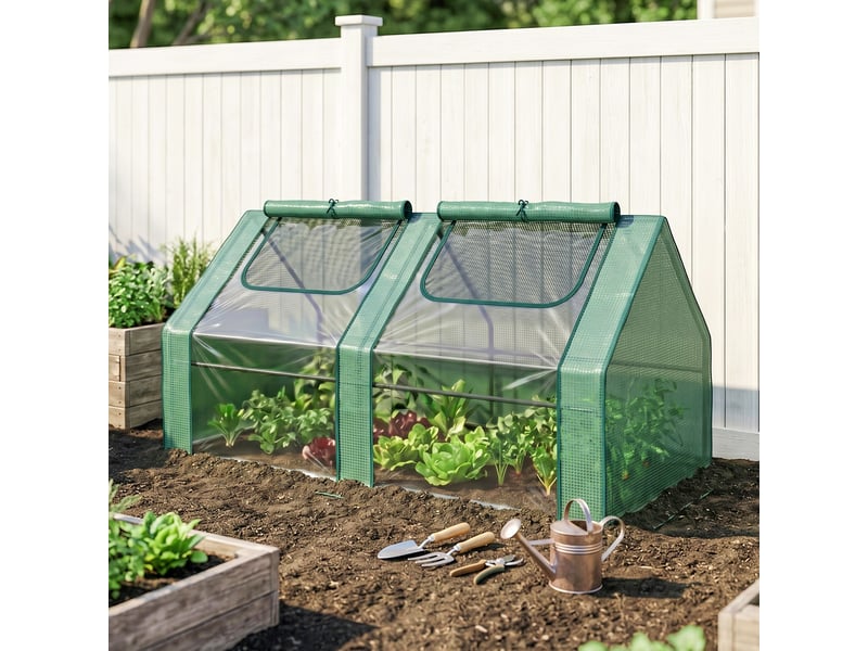 Serre pour légumes avec 2 bâches en pe et pvc, structure en acier - verte 180 x 90 x 90 cm - Conforama C