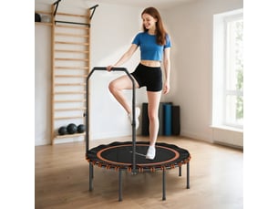 HOMCOM Trampoline Fitness Pliable 122 Cm Avec Guidon Réglable Et Élastiques Bungee – Gris/Noir 100 Kg Max