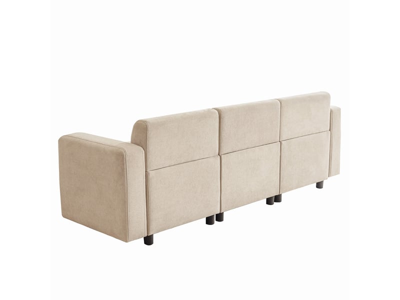  Canapé 211x67x71 cm, 3 à 4 places, assise large, dossier haut, chenille beige  - Conforama D
