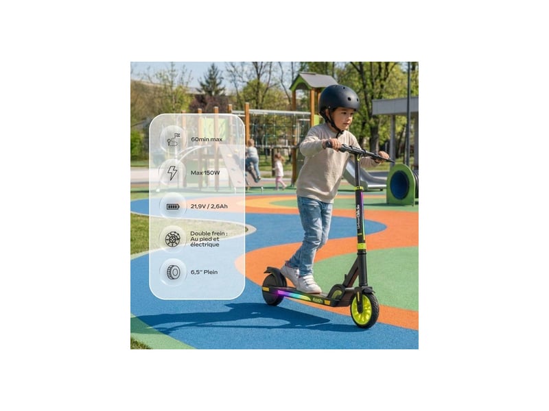 Trottinette electrique enfant ride flash 16 kmh 6,5 pouces led rgb avec guidon reglage AADBU48728 - Conforama B