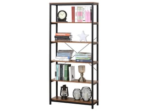 Bibliothèque industrielle 80 x 30 x 180 cm, 6 étagères ouvertes, système anti-basculement, meuble de rangement pour salon et bureau