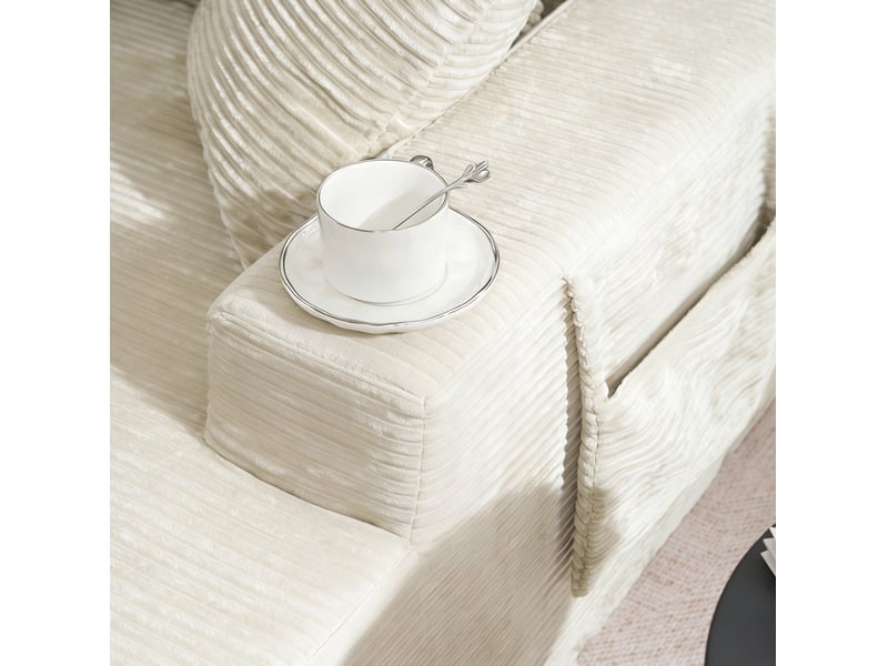  Canapé méridienne 150x110x70 cm, 1 place, sans montage, poches latérales, coussins, velours côtelé beige  - Conforama E