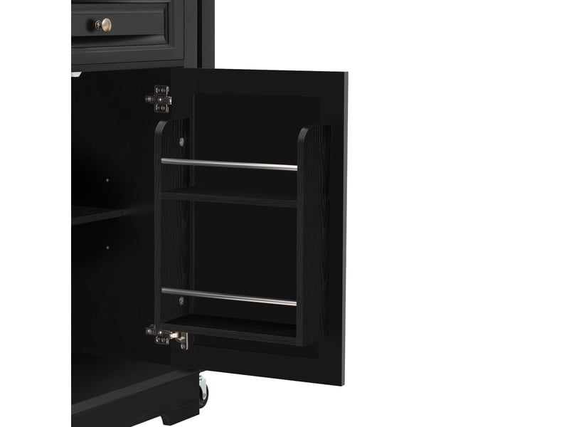 Îlot de cuisine sur roulettes noir avec plan de travail extensible, compartiment poubelle et tiroirs, 112-180 cm - Conforama W