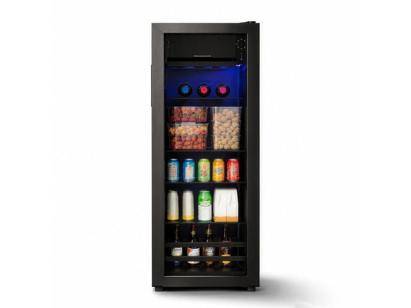  Réfrigérateur à boissons 128l avec congélateur 8l, mini frigo pose libre compact silencieux 43db, 94 canettes, led bleue RH-ES301428SAA - Conforama E