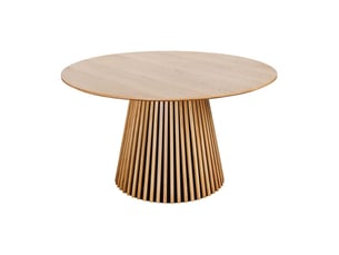 Table kanova 140 cm – plateau rond en chêne clair et pied central design – style contemporain