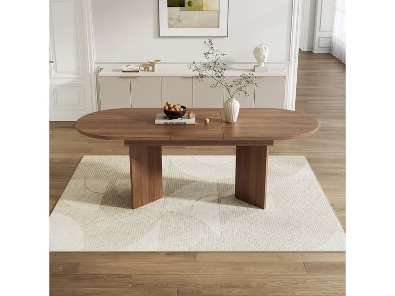 Table à manger extensible 120–160 x 80 x 75,5 cm, avec bords arrondis, plateau épais, pour 4 à 6 personnes, noyer - Conforama D
