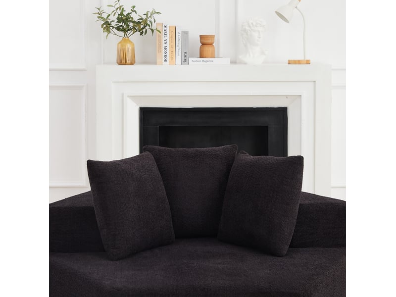  Lot de 2 fauteuils modulables compressés et hexagonaux souples, assise de 2 places, en tissu chenille, couleur noir  - Conforama E