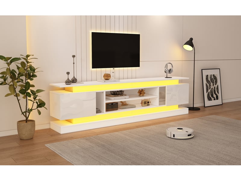  Meuble tv blanc brillant 180 x 35 x 60 cm avec led rgb bluetooth  - Conforama A