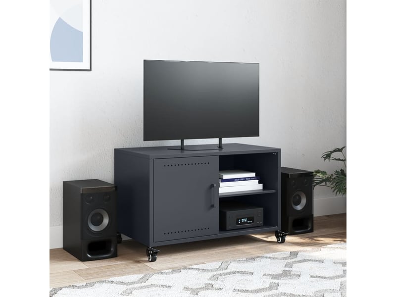  Meuble tv - banc tv - meuble de rangement anthracite 68x39x43,5 cm acier  - Conforama C