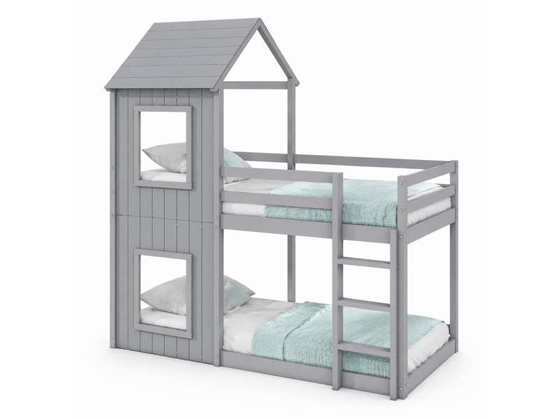  Modenvie lit enfant cabane 90x200 cm - structure en pin massif, avec barrière de sécurité - gris  - Conforama A