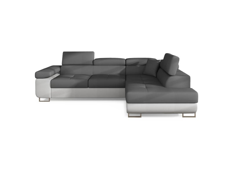  Canapé d'angle convertible menton gris et blanc – angle droit avec coffre  - Conforama A
