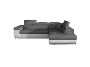 Canapé d'angle convertible menton gris et blanc – angle droit avec coffre