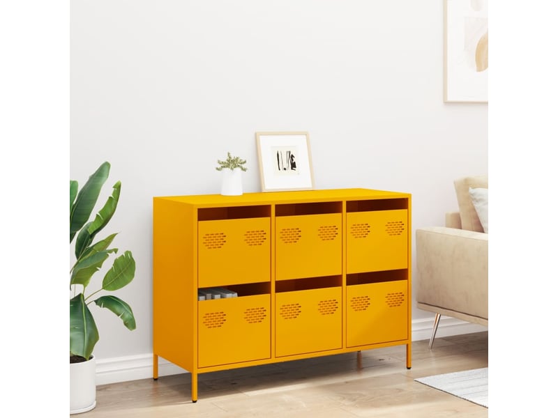  Buffet - bahut - meuble de rangement jaune moutarde 101,5x39x73,5 cm acier laminé à froid  - Conforama C