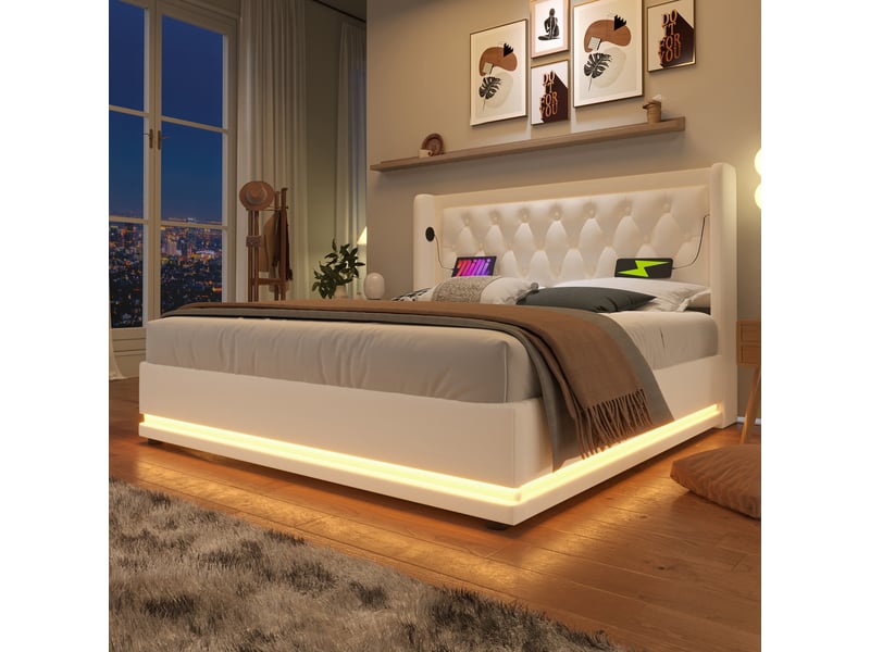  Lit polsteré en pu blanc 160 x 200 cm  - Conforama B