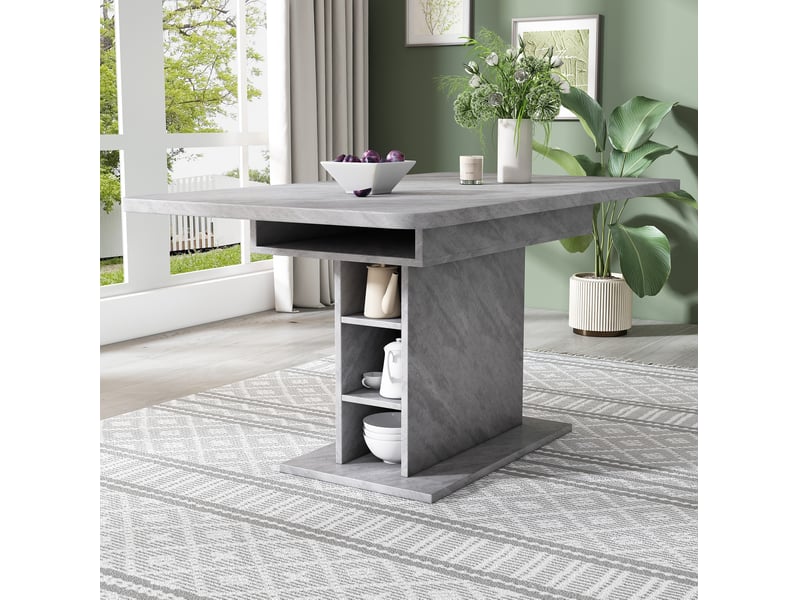  Table à manger extensible 130 x 70 cm avec rangement, gris effet béton  - Conforama B