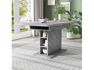 Table à manger extensible 130 x 70 cm avec rangement, gris effet béton