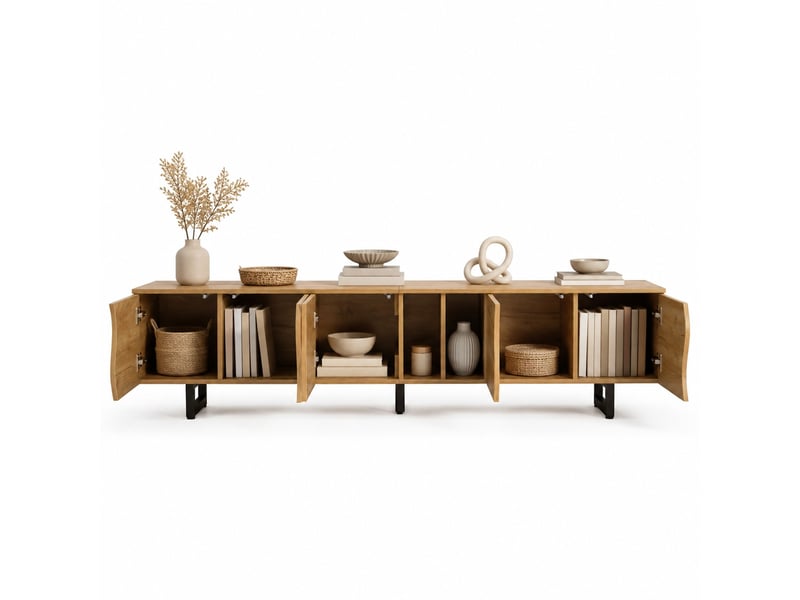  Meuble tv 5 portes avec rangements ouverts 191 x 38 x 46,5 cm, naturel  - Conforama A