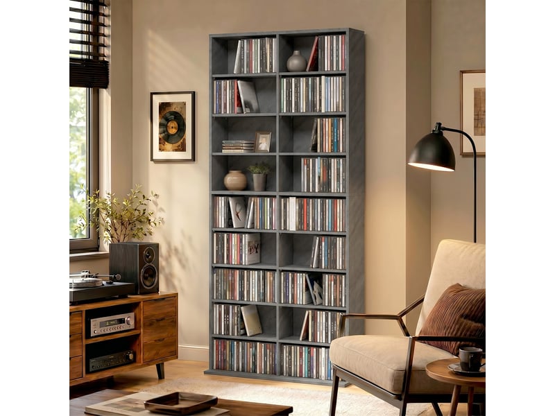  Rangements pour cd et dvd 18 compartiments 78,5x24x175cm gris clair  - Conforama D