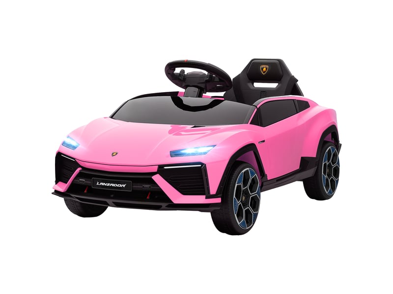  Voiture électrique lamborghini sous licence pour enfants de 3 ans et plus, batterie 12 v, télécommande 2,4 ghz, double moteur, rose  - Conforama B