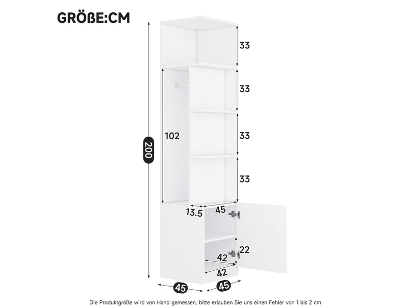  Armoire 6 portes avec 4 tiroirs et 4 penderies, rangements modulables pour chambre, blanc, 270 × 45 × 200 cm  - Conforama E