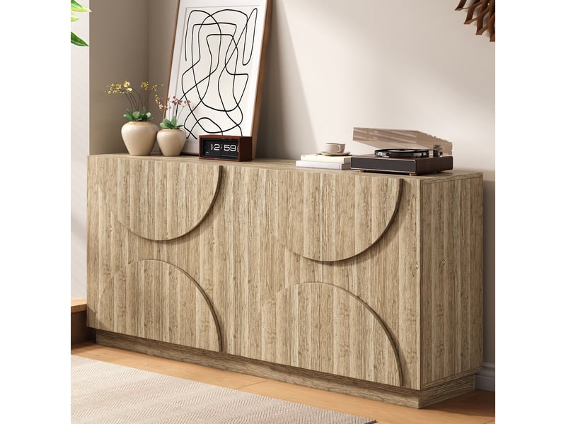  Buffet naturel, rangement, fermeture douce, design moderne, structure robuste - panneaux de particules et bois - 160x40x80cm  - Conforama B