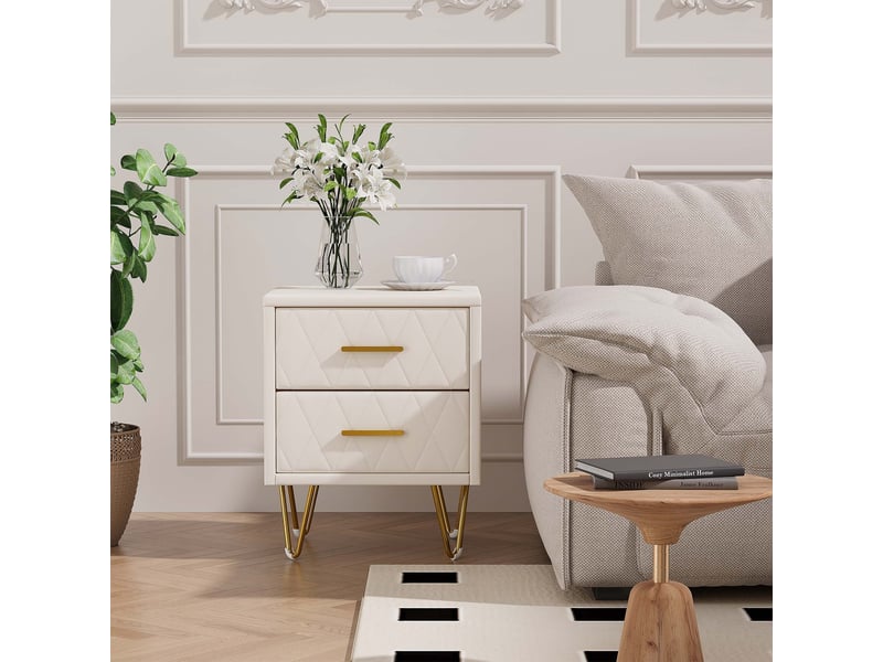  Lot de 2 tables de chevet avec 2 tiroirs de rangement coloris blanc en pu  - Conforama R