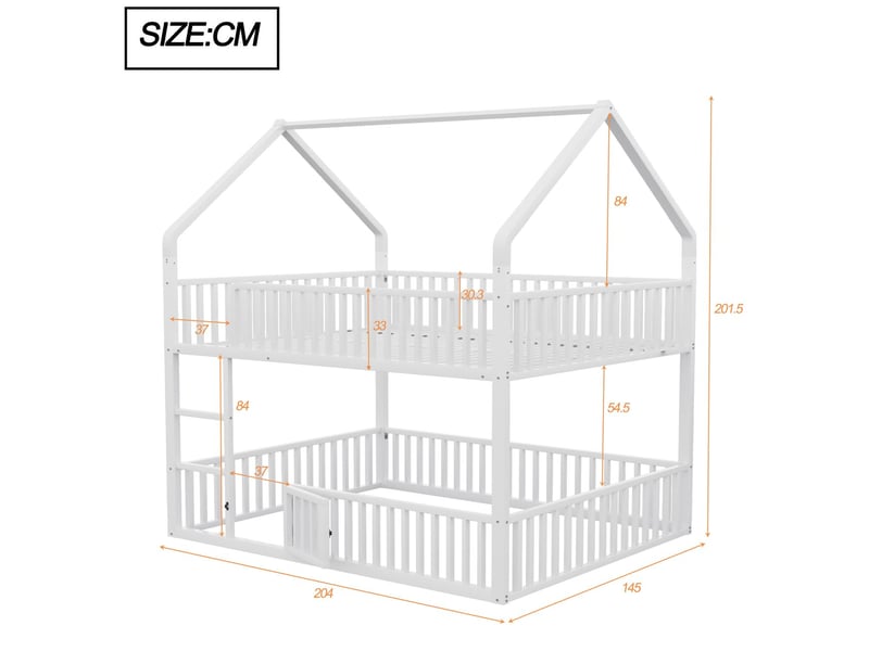  Lit superposé 140x200 - design cabane métal blanc - lit superposé enfant - petite porte, échelle, barrières  - Conforama C
