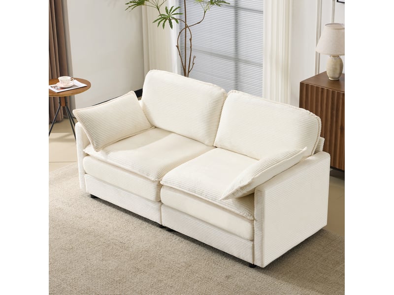  Canapé 2 places modenvie minimaliste en velours côtelé blanc 167,5 x 75 x 85 cm  - Conforama E