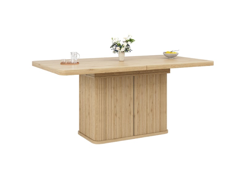  Table à manger extensible avec rangement 140-180x80x76,5 cm effet bois clair  - Conforama E