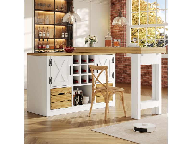  Desserte avec table extensible pivotante 120-197x40x72 cm en mdf blanc  - Conforama W
