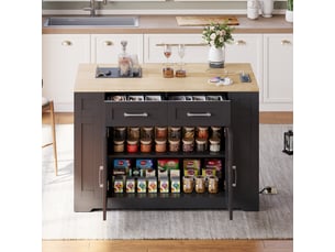 Ilot de cuisine 2 portes 2 tiroirs coloris noir mdf