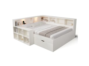 Lit avec rangement 140x190 cm <strong>MODENUIT </strong>  <strong></strong> coloris blanc