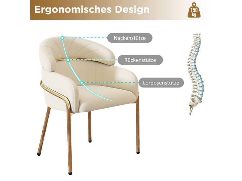  Chaise de salle à manger,54x57x79 cm,avec pieds métal,velours,beige  - Conforama E
