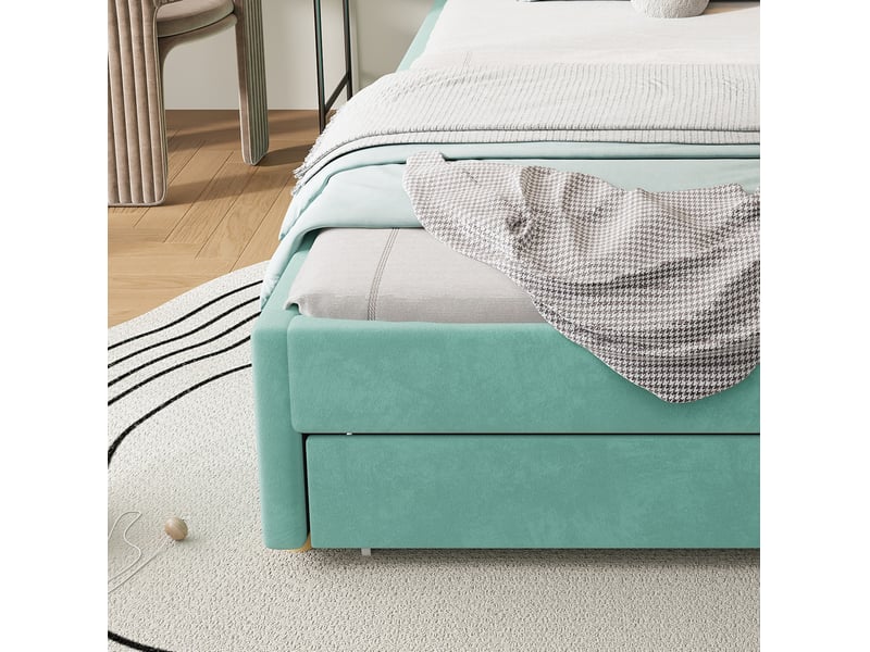  Lit cabane enfant 90x200 cm en velours vert avec toboggan et led, sans matelas  - Conforama D