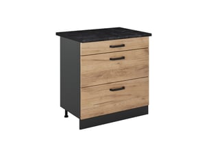 Vicco meuble cuisine, chêne doréanthracite, 80cm avec 3 tiroirs plan de travail anthracite